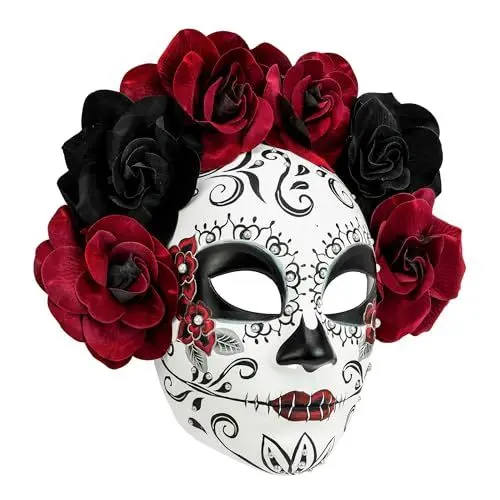 Produktbild: W WIDMANN MILANO Party Fashion 08462 - Maske Dia de Los Muertos mit Rosen, Accessoire für Day of the Dead, Halloween