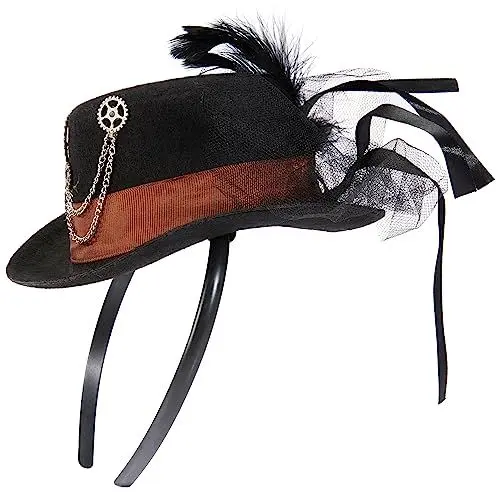Produktbild: W WIDMANN MILANO Party Fashion 09645 - Zylinder Steampunk, Mini Hut auf Haarreifen, viktorianische Steal, Kopfschmuck, Accessoire, Kostümzubehör, Mottoparty, Karneval