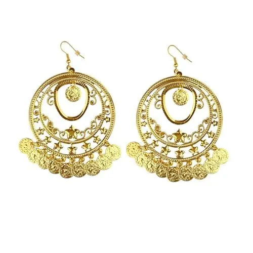 Produktbild: W WIDMANN MILANO Party Fashion 10024 - Goldene Ohrringe mit Münzen, orientalischer Schmuck, Kostümzubehör, Bauchtänzerin, Zigeunerin, Karneval, Mottoparty