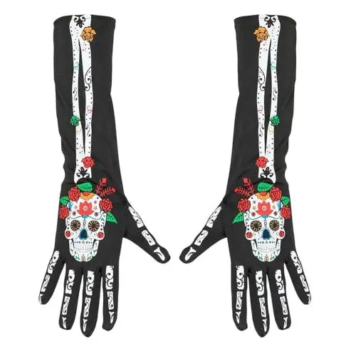 Produktbild: W WIDMANN MILANO Party Fashion 34279 - Handschuhe Dia de los Muertos, Länge circa 40 cm, für Erwachsene, Karneval, Mottoparty