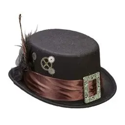 Produktbild: W WIDMANN MILANO Party Fashion 60812 - Zylinder Steampunk, Schwarz, aus Filz, mit Zahnrädern und Federn, Kopfschmuck, Accessoire, Mottoparty, Karneval