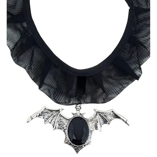 Produktbild: W WIDMANN MILANO Party Fashion 7129P - Halskette Fledermaus, mit schwarzen Edelstein, Schmuck, Halsband, Vampir, Halloween, Karneval, Mottoparty