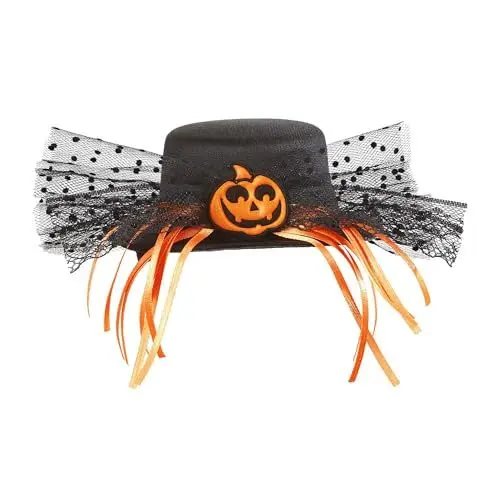 Produktbild: W WIDMANN MILANO Party Fashion 9389P - Minihut mit Kürbis und Bändern, Haarklammer, Hut, Kopfschmuck, Accessoire, Karneval, Mottoparty, Halloween