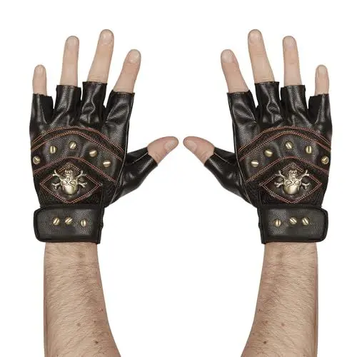 Produktbild: W WIDMANN MILANO Party Fashion 95704 - Fingerlose Handschuhe, mit Nieten, mit Skelett und gekreuzten Knochen Aufdruck, Rocker, Biker, Karneval, Mottoparty