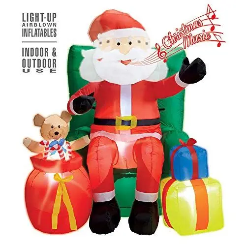 Produktbild: W WIDMANN MILANO Party Fashion - Aufblasbarer sitzender Weihnachtsmann, 122 cm, leuchtend mit Gebläse, animierter Kopf mit Musik, Weihnachten Deko