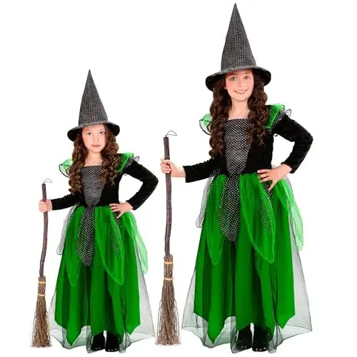 Produktbild: W WIDMANN MILANO Party Fashion - Kinderkostüm Hexe, bodenlanges Kleid und Hexenhut, Magierin, Zauberer, Märchen Kostüm