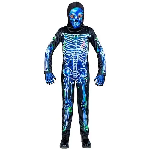 Produktbild: W WIDMANN MILANO Party Fashion - Kinderkostüm verseuchtes Skelett, Overall mit Kapuze und Maske, Horror Kostüm, Halloween Verkleidung