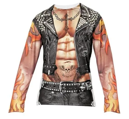 Produktbild: W WIDMANN MILANO Party Fashion - Kostüm Biker / Rocker, Fotosublimation bedrucktes T-Shirt, Gang Mitglied, Karneval