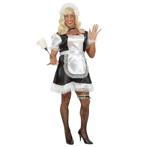 Produktbild: W WIDMANN MILANO Party Fashion - Kostüm Stubenmädchen für Männer, Kleid, Schürze, Kopfbedeckung, Halskette, Manschetten, Strumpfband, Karneval, Mottoparty