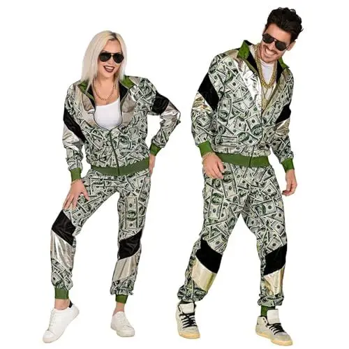 Produktbild: W WIDMANN MILANO Party Fashion - Kostüm Trainingsanzug, Euro/Dollar, Geldscheine, Geldanzug, Casino, 80er Jahre Outfit, Jogginganzug, Faschingskostüme