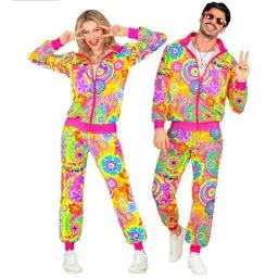 Produktbild: W WIDMANN MILANO Party Fashion - Kostüm Trainingsanzug, Peace & Love Hippie, Neon, Flower Power, 80er Jahre Outfit, Jogginganzug, Faschingskostüme
