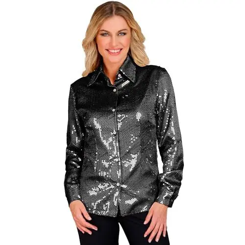 Produktbild: W WIDMANN MILANO Party Fashion - Party Fashion Pailletten Bluse für Damen, Disco Fever, Schlagermove, Damenhemd, Festival, Faschingskostüme