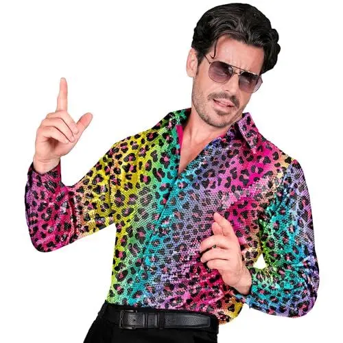 Produktbild: W WIDMANN MILANO Party Fashion - Party Fashion Pailletten Hemd für Herren, Disco Fever, Schlagermove, Animal Print, Herrenhemd