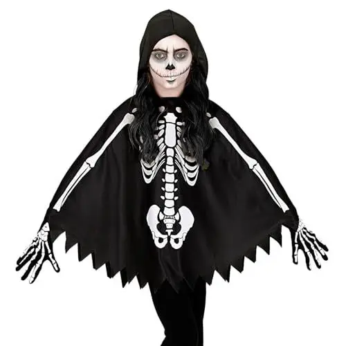 Produktbild: W WIDMANN MILANO Party Fashion - Poncho für Kinder, Skelett, Knochen, Kostüm, Karneval, Halloween