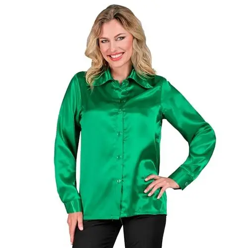 Produktbild: W WIDMANN MILANO Party Fashion - Satin Bluse für Damen, 70er Jahre Disco Fever, Retro Style, Schlagermove, Party Shirt, Damenhemd