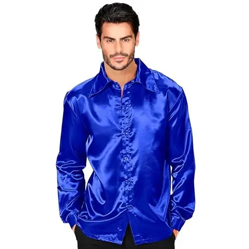 Produktbild: W WIDMANN MILANO Party Fashion - Satin Hemd für Herren, 70er Jahre Disco Fever, Retro Style, Schlagermove, Party Shirt
