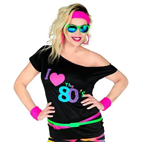 Produktbild: W WIDMANN MILANO Party Fashion - T-Shirt 80er Jahre Mode, ärmelloses Shirt, I love 80s, Disco Fieber, Neon, Mottoparty, Karneval