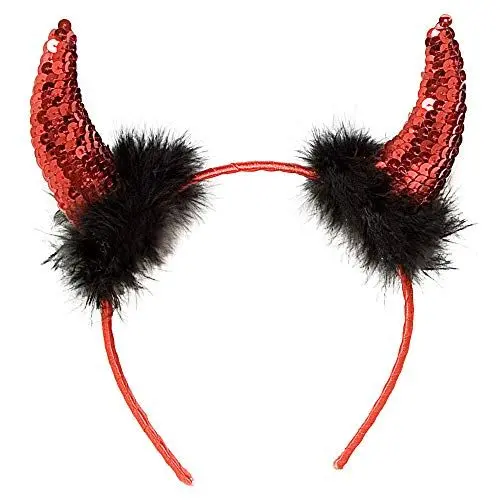 Produktbild: W WIDMANN MILANO Party Fashion - Teufelshörner auf Haarreif, mit schwarzen Federn, Kostümaccessoire, Halloween, Karneval
