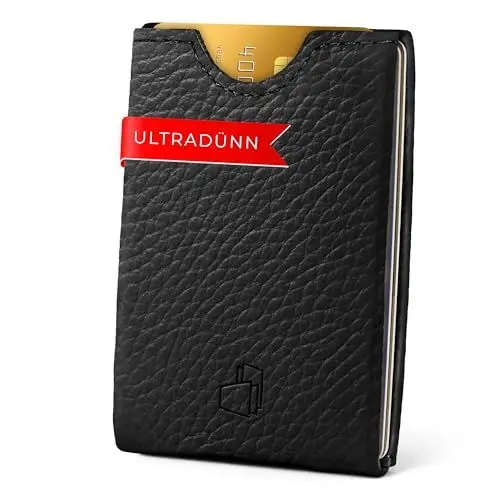 Produktbild: W4LLET® Kartenetui Herren, Strukturleder Schwarz | Echtleder, Premium RFID Schutz | Handgefertigt in Deutschland | Ultra dünn, Slim Wallet