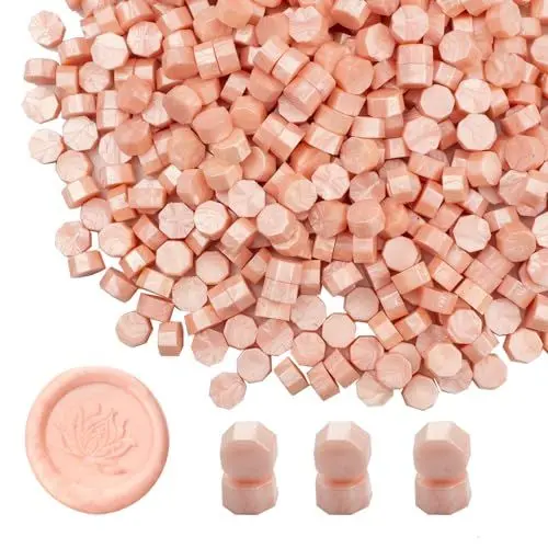 Produktbild: Wachs Siegel Perlen, Ioggtser 500 PCS Achteck Siegelwachsperlen für Wachssiegelstempel, Siegelperlen zur Herstellung von Wachssiegeln für Hochzeits- und Partyeinladungen (Pearlescent Pink)