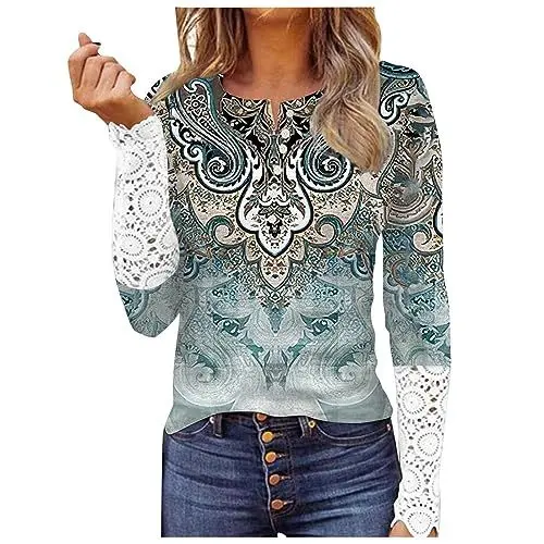 Produktbild: Wachsjacke Damen Pullover Women's Winter Patchwork Pullover Oversize Stretch Gemütlich Polyester Crewnec T Shirt Frauenkleidern Neuheit Langarm Ski Gemusterte Cyan