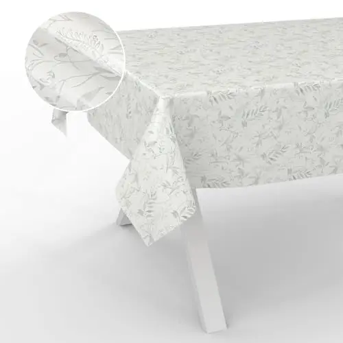 Produktbild: Wachstuch-Tischdecke Tischdecke abwaschbar Wachstuch Garten-Tischdecke Outdoor Indoor 200x140cm Schnittkante Blätter Grau