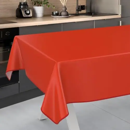 Produktbild: Wachstuch-Tischdecke Tischdecke abwaschbar Wachstuch Garten-Tischdecke Outdoor Indoor 240x140cm mit Saum Rot