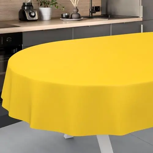Produktbild: Wachstuch-Tischdecke Tischdecke abwaschbar Wachstuch Garten-Tischdecke Outdoor Indoor Oval 180x140cm Schnittkante Gelb