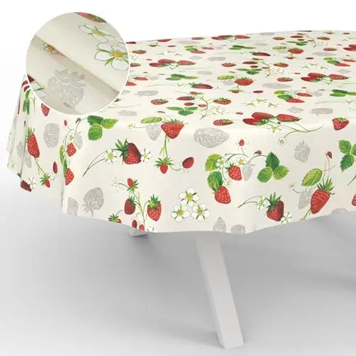 Produktbild: Wachstuch-Tischdecke Tischdecke abwaschbar Wachstuch Garten-Tischdecke Outdoor Indoor Oval 220x140cm Schnittkante Erdbeeren