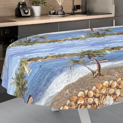 Produktbild: Wachstuch-Tischdecke Tischdecke abwaschbar Wachstuch Garten-Tischdecke Outdoor Indoor Oval 220x140cm Schnittkante Urlaub
