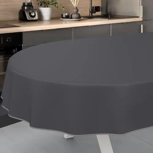 Produktbild: Wachstuch-Tischdecke Tischdecke abwaschbar Wachstuch Garten-Tischdecke Outdoor Indoor Oval 220x140cm mit Saum Anthrazit