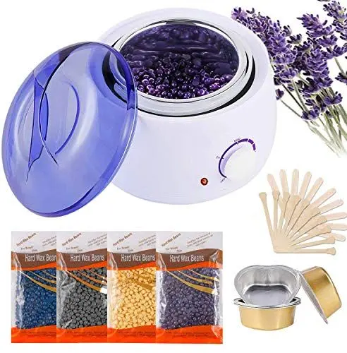 Produktbild: Wachswärmer Wax Warmer Heater Wachserhitzer Hair Removal Waxing Wachsgerät Heisswachs Haarentfernung mit 4 Wachsbohnen, 20 Holzspateln, 5 foil bowls- Augenbraue Gesicht Achsel Bikini Bein zu Hause