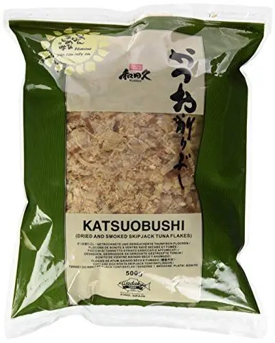 Produktbild: WADAKYU Katsuobushi Bonito Flocken – Aus 100 Prozent getrocknetem und geräuchertem Bonito Thunfisch – Ideal für die japanische Küche – 1 x 500 g