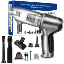 Produktbild: WADEO 3-in-1 Mini Handstaubsauger Kabellos, 12KPA Autostaubsauger Stark USB aufladbar, 35 Minuten Laufzeit, Staubgebläse Druckluft mit Bürstenlosem Motor für Auto Zuhause Büro Tierhaare