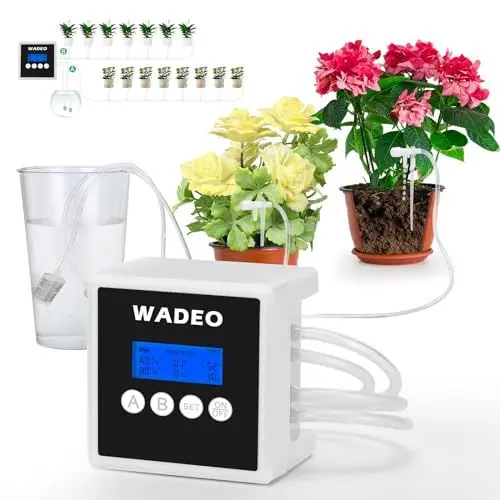 Produktbild: WADEO Bewässerungssystem, Automatisches Tropfbewässerungsset mit Doppelpumpe, programmierbarem 30-Tage-Timer und LED-Anzeige, ideal als Urlaubsbewässerungssystem für bis zu 15 Topfpflanzen