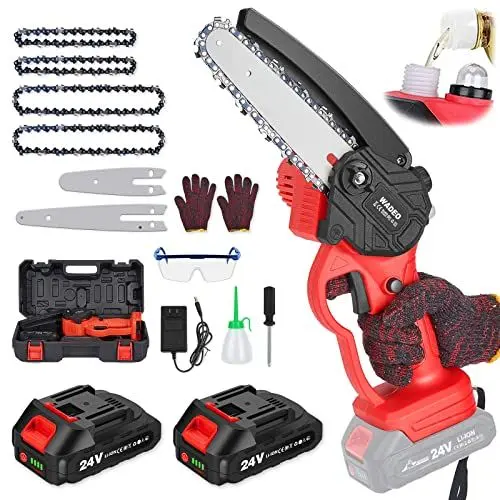 Produktbild: WADEO Mini Kettensäge mit Akku, 6 Zoll und 4 Zoll Kabellose Kettensäge mit 4 Ketten und 2 Batterie, Einhand Kettensäge elektrisch mit Öler, Handkettensäge zum Schneiden von Äste und Garten