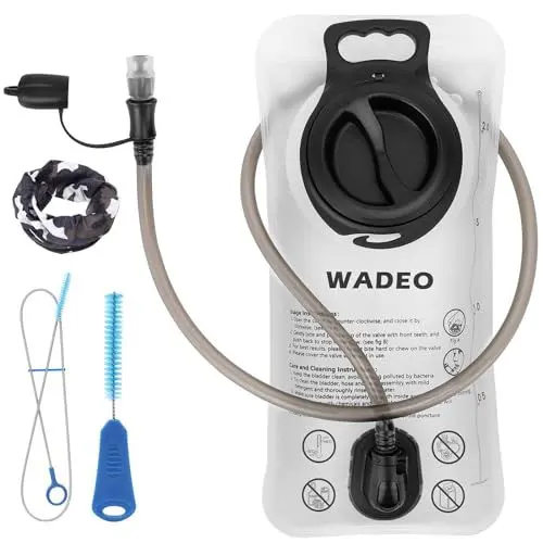 Produktbild: WADEO Trinkblase 2 Liter mit auslaufsicherer Wasserreservoir, Militärische Wasserblase Wasserspeicher, BPA-frei Hydration Pack für Wandern Klettern Radfahren Laufen, breite Öffnung, isoliert Tube
