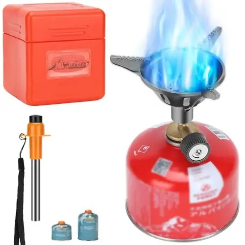 Produktbild: WADEO Winddichter Campingkocher, Camping-Gaskocher Rucksackkocher mit Piezo-Zündung und Butan-Adapter, Tragbarer Gaskocher Campingkocherbrenner für Wandern, Picknick, Camping, Rucksackreisen