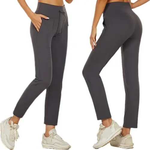 Produktbild: wadizo Jogginghose Damen Atmungsaktiv Sporthose Trainingshosen Freizeithose Damen High Waist Hose Damen Stretch Hose Damen Sport Leggings Damen mit Tasche Yogahosen für Damen(Grau, L)