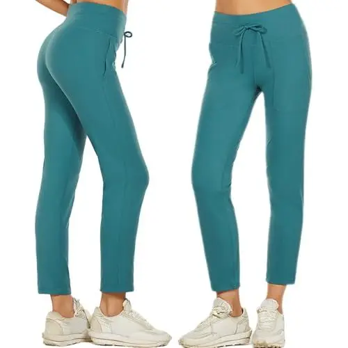 Produktbild: Wadizo Jogginghose Atmungsaktiv Sporthose Trainingshosen Freizeithose Damen High Waist Stretch Hose Sport Leggings Mit Tasche Yogahosen (Cyan, L)