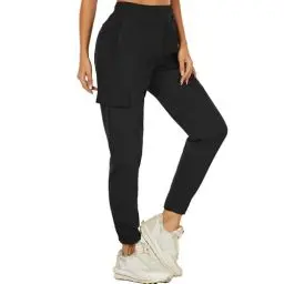 Produktbild: wadizo Wanderhose Damen Leichter Schnelltrocknend Trekkinghose Outdoorhose UV-Schutz Atmungsaktiv Kratzfest Funktionshose Sommer Outdoor Cargohose mit Reißverschlusstasche (Schwarz, L)