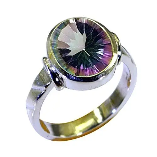 Produktbild: Gemsyogi Statement-Ring aus Sterlingsilber mit natürlichen Edelsteinen, ovale Form, handgefertigt, Größen 48,5 bis 72,5, Stein, Mystic-Quarz