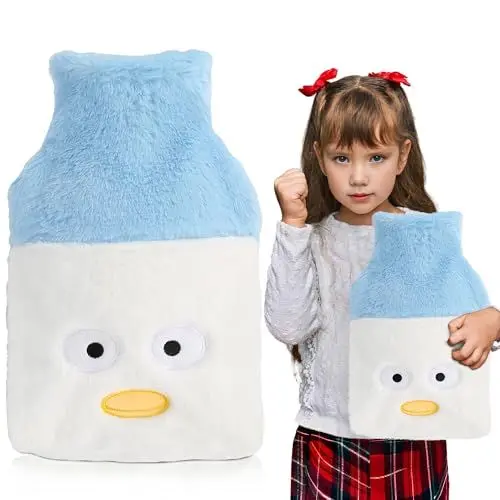 Produktbild: Wärmflasche, 2L Wärmflasche Kinder mit Bezug Niedlich Pinguin, Tier Thermophor mit Auslaufsicherem Gummi, Handwärmer für Kinder und Erwachsene Wärmflaschen für Rücken, Bauch Perioden Schmerzlinderung