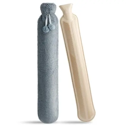 Produktbild: Wärmflasche Lang mit Bezug, Auslaufsicher 2L Groß Wärmflaschen Hot Water Bottle Naturkautschuk +Bettflasche Flauschig, Nackenwärmflasche 73cmx 14cm
