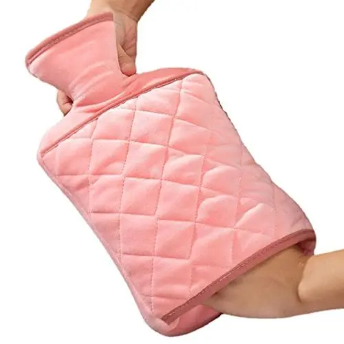 Produktbild: Wärmflasche Mit Weichem Bezug, Wärmflasche Mit Kuschelig Weichem Bezug, Naturkautschuk Gummi Wärmeflasche, Bettflasche Für Erwachsene, Handwärmer, PVC Wärmflasche Mit Doppelhand-Design