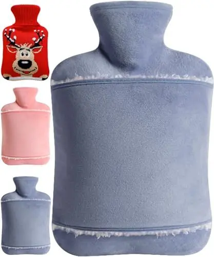 Produktbild: Wärmflasche mit Bezug, Auslaufsicher Wärmeflasche mit Kuschelweichem Bezug, 2L Wärmflasche Groß XL, BPA Frei PVC Hot Water Bottle, Bettflasche für Erwachsene & Kinder, Ideal für Schmerzlinderung(Grau)