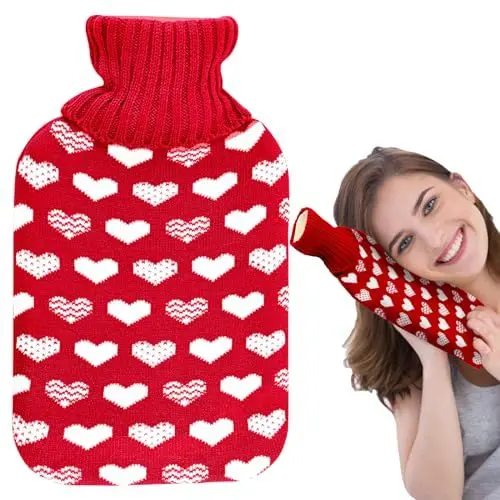Produktbild: Wärmflasche mit bezug, 2L Wärmflasche mit Strickbezug, Rollkragen Wärmekissen, PVC Hot Water Bottle, Bettflasche für Erwachsene & Kinder, Ideal für Weihnachten Geschenke