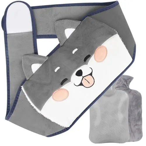 Produktbild: Wärmflaschengürtel 3 in 1 Wärmflasche mit Bezug und weichem Taillenbezug, 1L Wärmeflasche Gummi 122cm Verlängerte Tragbarer Wärmflasche Gürtel für Nacken und Schulter, Rücken, Beine, Taillenwärmung