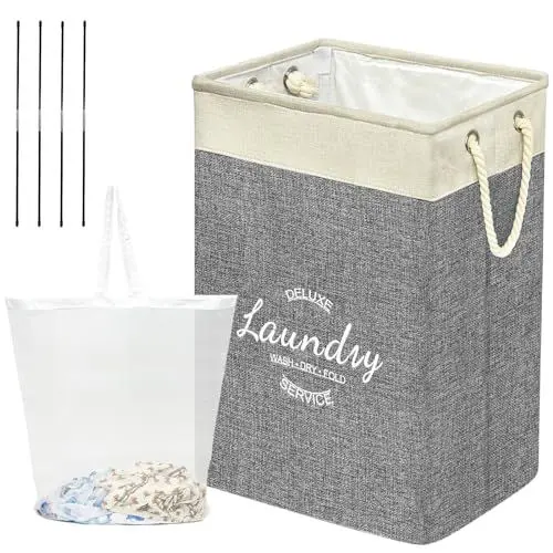 Produktbild: Wäschekorb Schmal mit Herausnehmbaren Wäschesack, 72L Schmutzwäschebehälter Wäschekorb Laundry Basket mit Henkel,Wäschesammler für Badezimme Schlafzimmer（40 * 30 * 60cm）