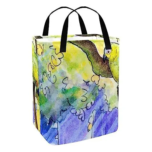 Produktbild: Wäschekorb mit Griff,großer Wäschekorb,Papageienbaum-Aquarell Bedruckte Wäschekörbe für die Wäsche